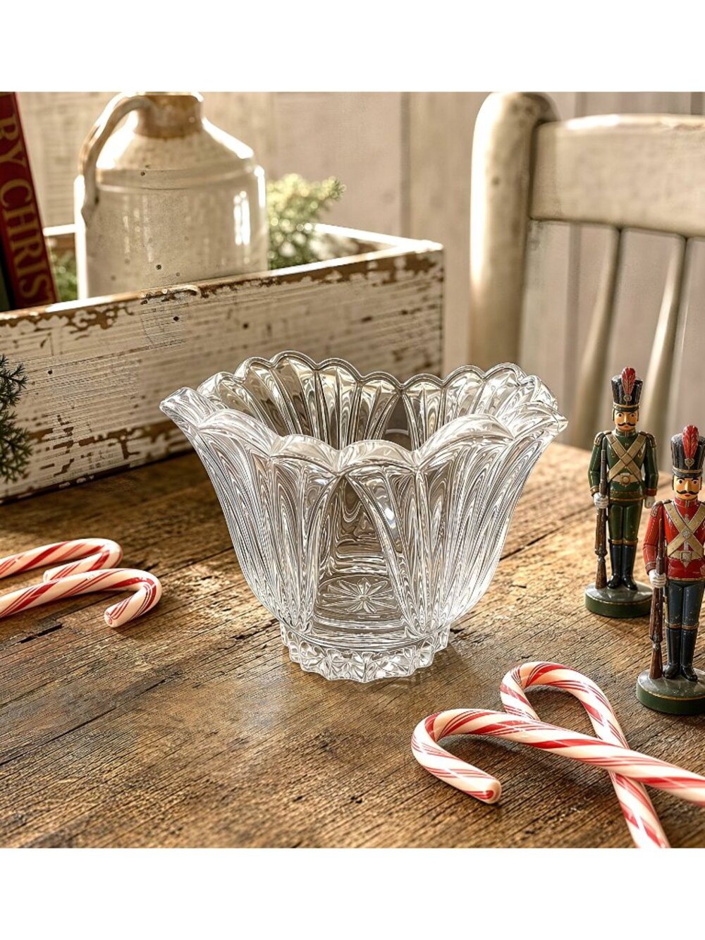 Vintage Clear Glass Tealight Candle Holder Scalloped Fluted Starburst Design
